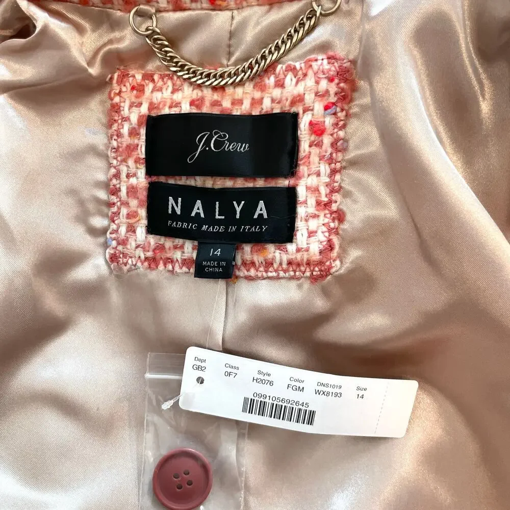 J. Crew Nalya Daphne Italian Tweed Topcoat In Faded Guava Multi Size 14 New - Picture 15 of 16